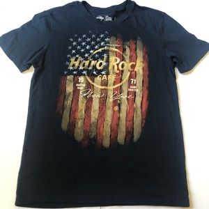 Hard Rock Cafe T-Shirt American Flag New York Blue Small